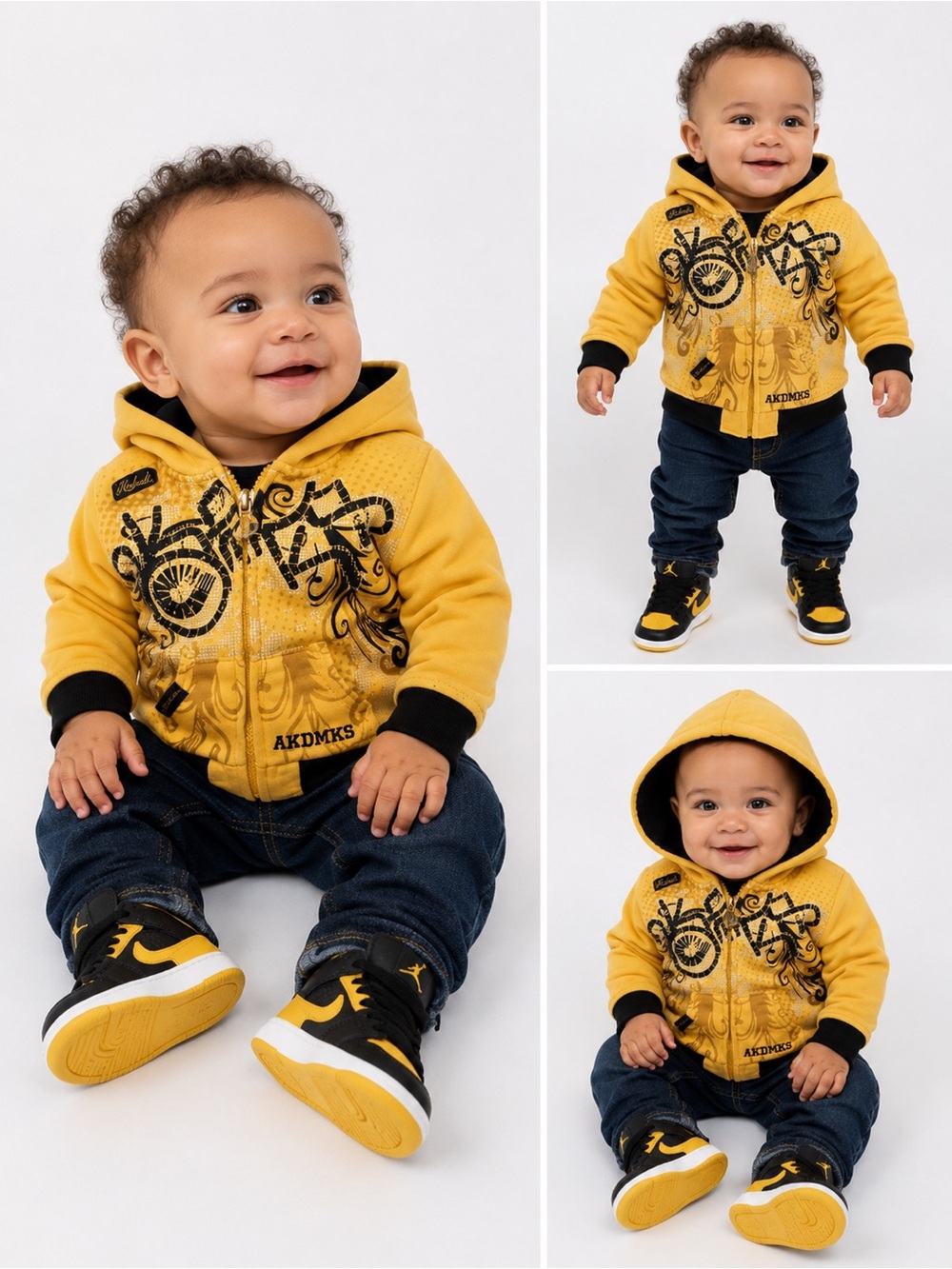 Akademiks Kids Yellow Graphic Full Zip Hoodie Size 6-9 Months